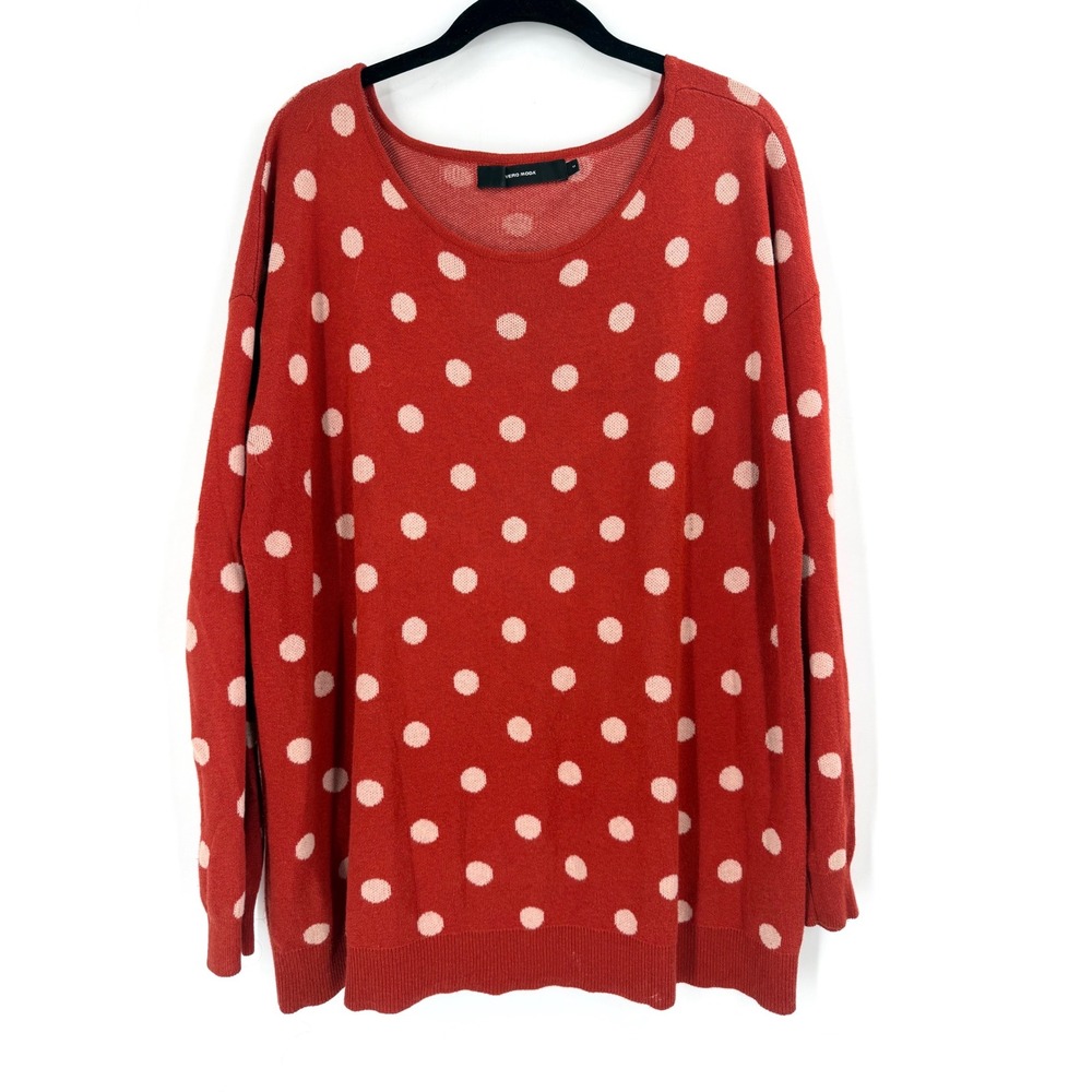 Vero Moda Dotty Sweater Womens M Spice Red Polka Dot Oversized Boatneck Retro